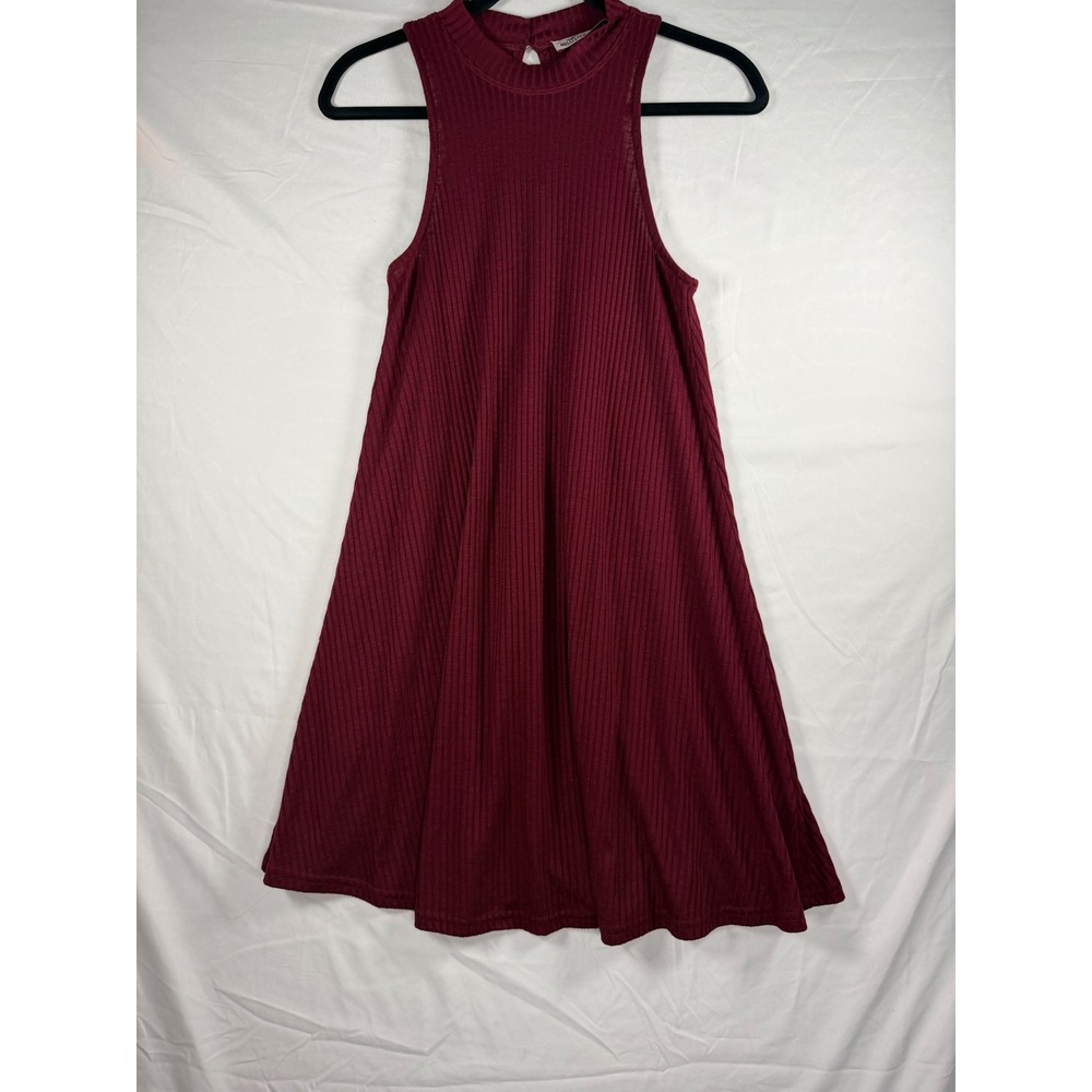 Y2K Hollister Burgundy Ribbed Mock Neck Mini Dress Slvls Keyhole Back Maroon M